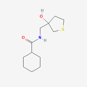 molecular formula C12H21NO2S B7585310 N-[(3-hydroxythiolan-3-yl)methyl]cyclohexanecarboxamide 