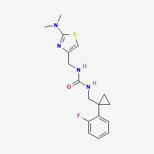 molecular formula C17H21FN4OS B7585355 1-[[2-(Dimethylamino)-1,3-thiazol-4-yl]methyl]-3-[[1-(2-fluorophenyl)cyclopropyl]methyl]urea 