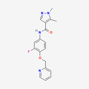 molecular formula C18H17FN4O2 B7585472 N-[3-fluoro-4-(pyridin-2-ylmethoxy)phenyl]-1,5-dimethylpyrazole-4-carboxamide 