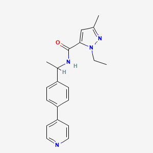 molecular formula C20H22N4O B7585493 2-ethyl-5-methyl-N-[1-(4-pyridin-4-ylphenyl)ethyl]pyrazole-3-carboxamide 