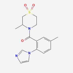 molecular formula C16H19N3O3S B7585595 (2-Imidazol-1-yl-5-methylphenyl)-(3-methyl-1,1-dioxo-1,4-thiazinan-4-yl)methanone 