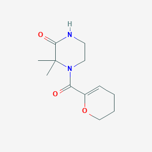 molecular formula C12H18N2O3 B7585710 4-(3,4-dihydro-2H-pyran-6-carbonyl)-3,3-dimethylpiperazin-2-one 