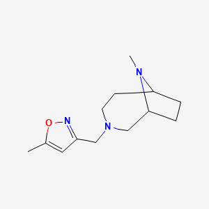 molecular formula C13H21N3O B7585812 5-Methyl-3-[(9-methyl-3,9-diazabicyclo[4.2.1]nonan-3-yl)methyl]-1,2-oxazole 