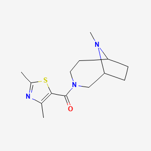 molecular formula C14H21N3OS B7585949 (2,4-Dimethyl-1,3-thiazol-5-yl)-(9-methyl-3,9-diazabicyclo[4.2.1]nonan-3-yl)methanone 