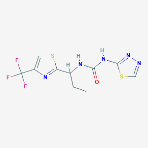 molecular formula C10H10F3N5OS2 B7586083 1-(1,3,4-Thiadiazol-2-yl)-3-[1-[4-(trifluoromethyl)-1,3-thiazol-2-yl]propyl]urea 