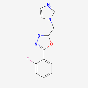 molecular formula C12H9FN4O B7586113 2-(2-Fluorophenyl)-5-(imidazol-1-ylmethyl)-1,3,4-oxadiazole 