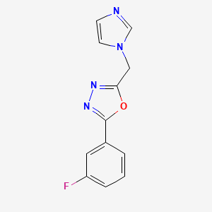 molecular formula C12H9FN4O B7586116 2-(3-Fluorophenyl)-5-(imidazol-1-ylmethyl)-1,3,4-oxadiazole 
