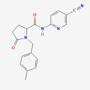molecular formula C19H18N4O2 B7586259 N-(5-cyanopyridin-2-yl)-1-[(4-methylphenyl)methyl]-5-oxopyrrolidine-2-carboxamide 