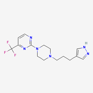 molecular formula C15H19F3N6 B7586307 2-[4-[3-(1H-pyrazol-4-yl)propyl]piperazin-1-yl]-4-(trifluoromethyl)pyrimidine 