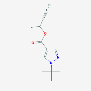 molecular formula C12H16N2O2 B7586407 But-3-yn-2-yl 1-tert-butylpyrazole-4-carboxylate 