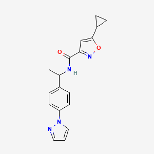 molecular formula C18H18N4O2 B7586443 5-cyclopropyl-N-[1-(4-pyrazol-1-ylphenyl)ethyl]-1,2-oxazole-3-carboxamide 