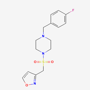molecular formula C15H18FN3O3S B7586485 3-[[4-[(4-Fluorophenyl)methyl]piperazin-1-yl]sulfonylmethyl]-1,2-oxazole 
