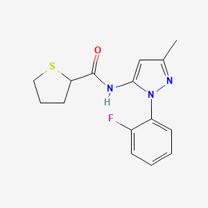 molecular formula C15H16FN3OS B7586603 N-[2-(2-fluorophenyl)-5-methylpyrazol-3-yl]thiolane-2-carboxamide 