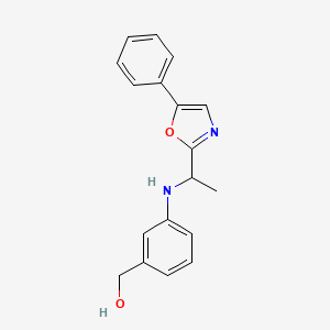 molecular formula C18H18N2O2 B7586604 [3-[1-(5-Phenyl-1,3-oxazol-2-yl)ethylamino]phenyl]methanol 