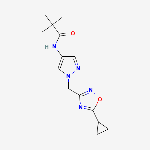molecular formula C14H19N5O2 B7586631 N-[1-[(5-cyclopropyl-1,2,4-oxadiazol-3-yl)methyl]pyrazol-4-yl]-2,2-dimethylpropanamide 