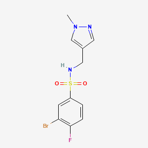 molecular formula C11H11BrFN3O2S B7586640 3-bromo-4-fluoro-N-[(1-methylpyrazol-4-yl)methyl]benzenesulfonamide 