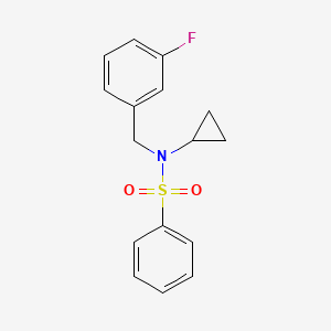 molecular formula C16H16FNO2S B7586792 N-cyclopropyl-N-[(3-fluorophenyl)methyl]benzenesulfonamide 