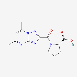 molecular formula C13H15N5O3 B7586938 (2S)-1-(5,7-dimethyl-[1,2,4]triazolo[1,5-a]pyrimidine-2-carbonyl)pyrrolidine-2-carboxylic acid 