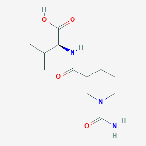 molecular formula C12H21N3O4 B7586975 (2S)-2-[(1-carbamoylpiperidine-3-carbonyl)amino]-3-methylbutanoic acid 