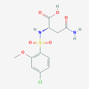 molecular formula C11H13ClN2O6S B7587011 (2S)-4-amino-2-[(4-chloro-2-methoxyphenyl)sulfonylamino]-4-oxobutanoic acid 