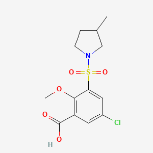 molecular formula C13H16ClNO5S B7587083 5-Chloro-2-methoxy-3-(3-methylpyrrolidin-1-yl)sulfonylbenzoic acid 