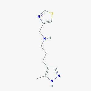molecular formula C11H16N4S B7587358 3-(5-methyl-1H-pyrazol-4-yl)-N-(1,3-thiazol-4-ylmethyl)propan-1-amine 