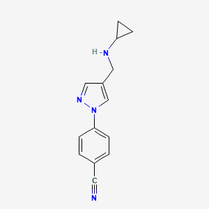 molecular formula C14H14N4 B7587404 4-[4-[(Cyclopropylamino)methyl]pyrazol-1-yl]benzonitrile 
