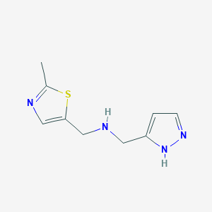 molecular formula C9H12N4S B7587410 N-[(2-methyl-1,3-thiazol-5-yl)methyl]-1-(1H-pyrazol-5-yl)methanamine 