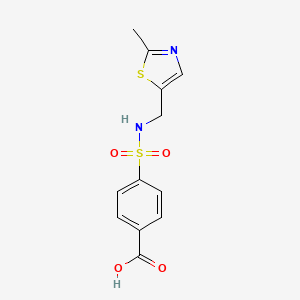 molecular formula C12H12N2O4S2 B7587413 4-[(2-Methyl-1,3-thiazol-5-yl)methylsulfamoyl]benzoic acid 