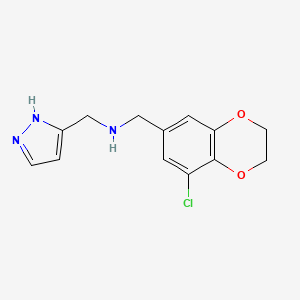 molecular formula C13H14ClN3O2 B7587472 N-[(5-chloro-2,3-dihydro-1,4-benzodioxin-7-yl)methyl]-1-(1H-pyrazol-5-yl)methanamine 