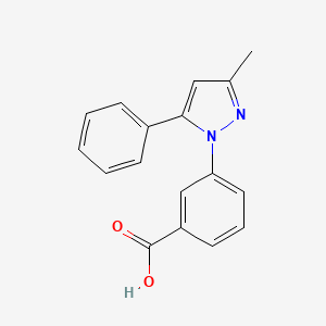molecular formula C17H14N2O2 B7587565 3-(3-Methyl-5-phenylpyrazol-1-yl)benzoic acid 