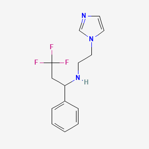 molecular formula C14H16F3N3 B7587645 3,3,3-trifluoro-N-(2-imidazol-1-ylethyl)-1-phenylpropan-1-amine 