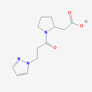 molecular formula C12H17N3O3 B7587760 2-[1-(3-Pyrazol-1-ylpropanoyl)pyrrolidin-2-yl]acetic acid 
