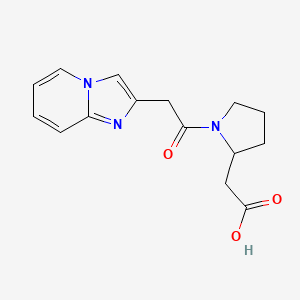 molecular formula C15H17N3O3 B7587771 2-[1-(2-Imidazo[1,2-a]pyridin-2-ylacetyl)pyrrolidin-2-yl]acetic acid 