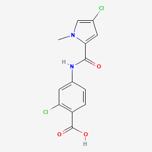 molecular formula C13H10Cl2N2O3 B7587929 2-Chloro-4-[(4-chloro-1-methylpyrrole-2-carbonyl)amino]benzoic acid 