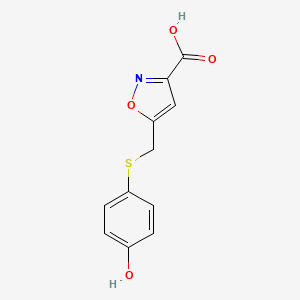 molecular formula C11H9NO4S B7588010 5-[(4-Hydroxyphenyl)sulfanylmethyl]-1,2-oxazole-3-carboxylic acid 