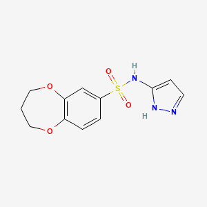 molecular formula C12H13N3O4S B7588063 N-(1H-pyrazol-5-yl)-3,4-dihydro-2H-1,5-benzodioxepine-7-sulfonamide 