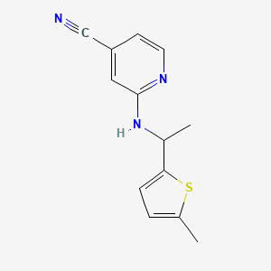 molecular formula C13H13N3S B7588122 2-[1-(5-Methylthiophen-2-yl)ethylamino]pyridine-4-carbonitrile 