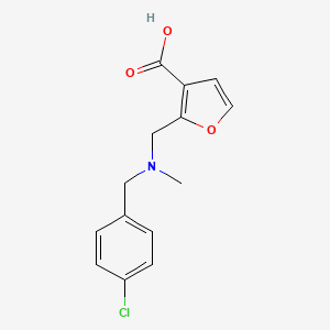 molecular formula C14H14ClNO3 B7588236 2-[[(4-Chlorophenyl)methyl-methylamino]methyl]furan-3-carboxylic acid 