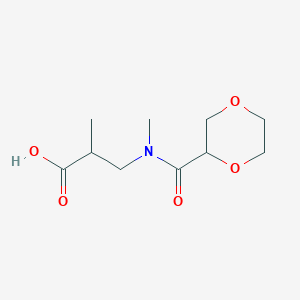 molecular formula C10H17NO5 B7588402 3-[1,4-Dioxane-2-carbonyl(methyl)amino]-2-methylpropanoic acid 