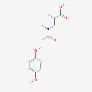 molecular formula C15H21NO5 B7588418 3-[3-(4-Methoxyphenoxy)propanoyl-methylamino]-2-methylpropanoic acid 