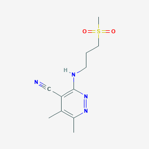 molecular formula C11H16N4O2S B7588499 5,6-Dimethyl-3-(3-methylsulfonylpropylamino)pyridazine-4-carbonitrile 