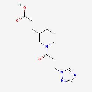 molecular formula C13H20N4O3 B7588657 3-[1-[3-(1,2,4-Triazol-1-yl)propanoyl]piperidin-3-yl]propanoic acid 