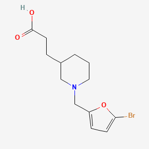 molecular formula C13H18BrNO3 B7588683 3-[1-[(5-Bromofuran-2-yl)methyl]piperidin-3-yl]propanoic acid 