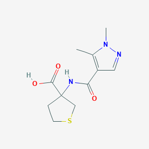 molecular formula C11H15N3O3S B7588711 3-[(1,5-Dimethylpyrazole-4-carbonyl)amino]thiolane-3-carboxylic acid 