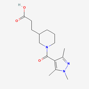 molecular formula C15H23N3O3 B7588790 3-[1-(1,3,5-Trimethylpyrazole-4-carbonyl)piperidin-3-yl]propanoic acid 