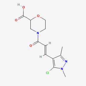 molecular formula C13H16ClN3O4 B7588960 4-[(E)-3-(5-chloro-1,3-dimethylpyrazol-4-yl)prop-2-enoyl]morpholine-2-carboxylic acid 