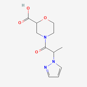 molecular formula C11H15N3O4 B7589067 4-(2-Pyrazol-1-ylpropanoyl)morpholine-2-carboxylic acid 