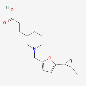 molecular formula C17H25NO3 B7589120 3-[1-[[5-(2-Methylcyclopropyl)furan-2-yl]methyl]piperidin-3-yl]propanoic acid 