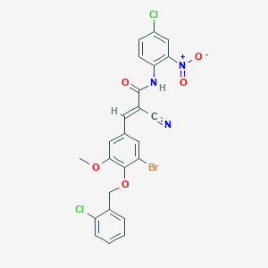 molecular formula C24H16BrCl2N3O5 B7589191 (E)-3-[3-bromo-4-[(2-chlorophenyl)methoxy]-5-methoxyphenyl]-N-(4-chloro-2-nitrophenyl)-2-cyanoprop-2-enamide 